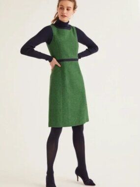 BODEN Heritage British Tweed Carrie Wool Dress Green Size 6 Regular